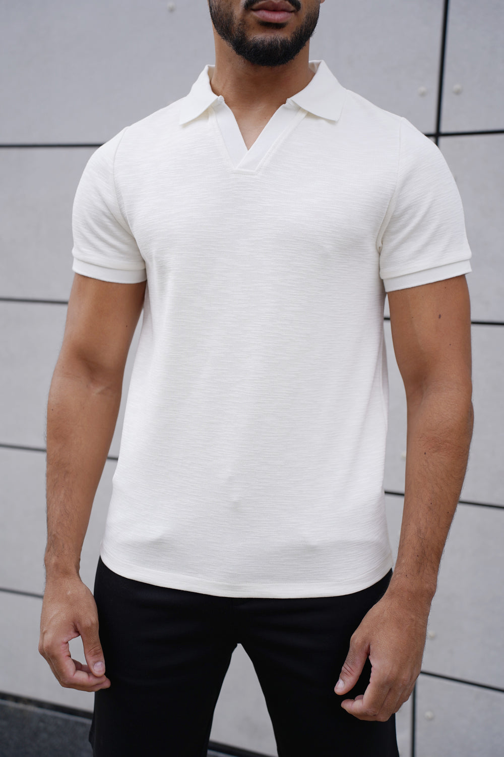 Capo Jersey Slub Cuban Polo Shirt - White