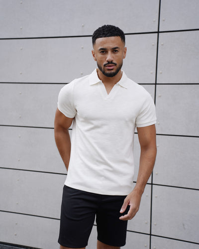 Capo Jersey Slub Cuban Polo Shirt - White