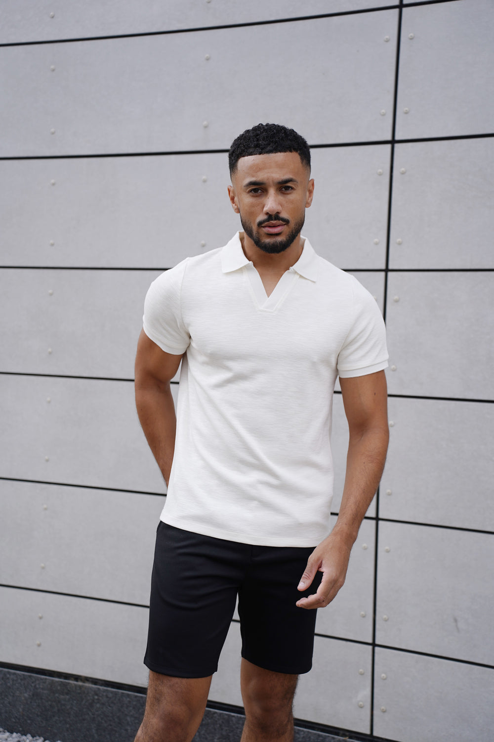 Capo Jersey Slub Cuban Polo Shirt - White