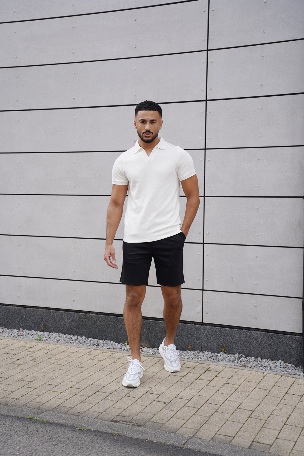 Capo Jersey Slub Cuban Polo Shirt - White