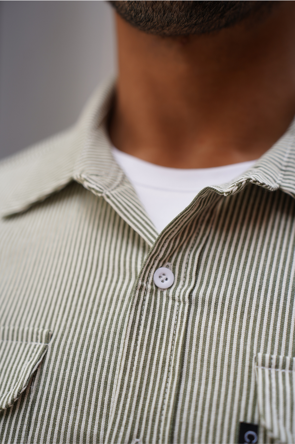 Capo LINEN LINED OVERSHIRT - Olive/White