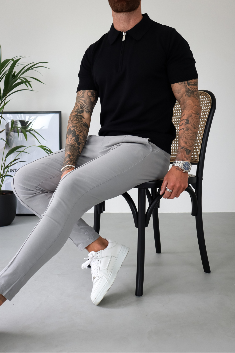 Capo Egyptian Cotton SS Zip Polo Shirt - Black