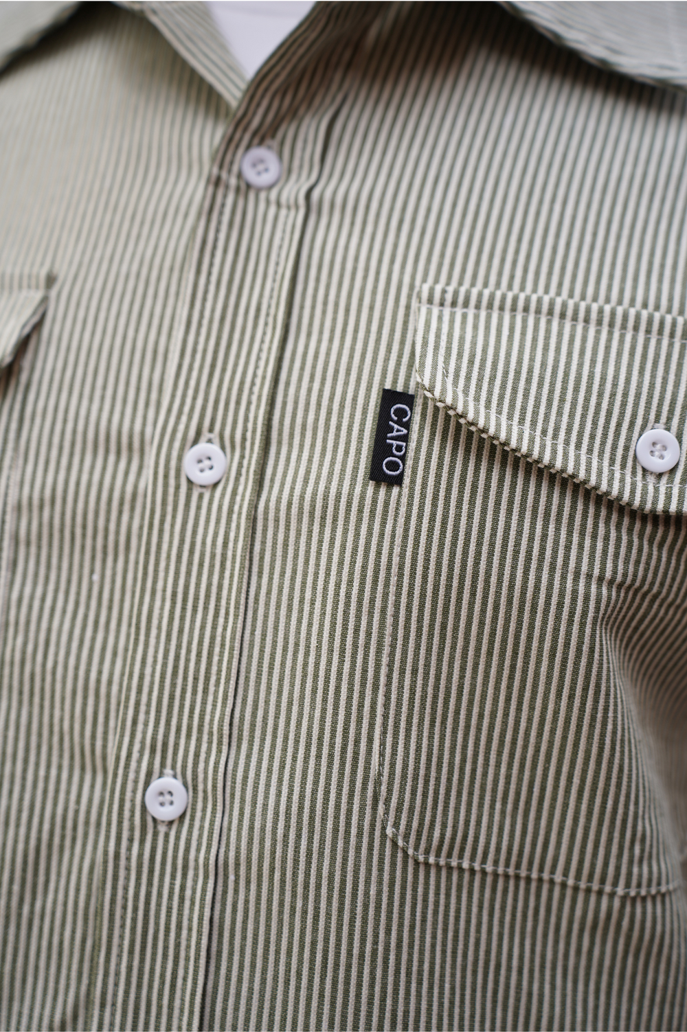 Capo LINEN LINED OVERSHIRT - Olive/White