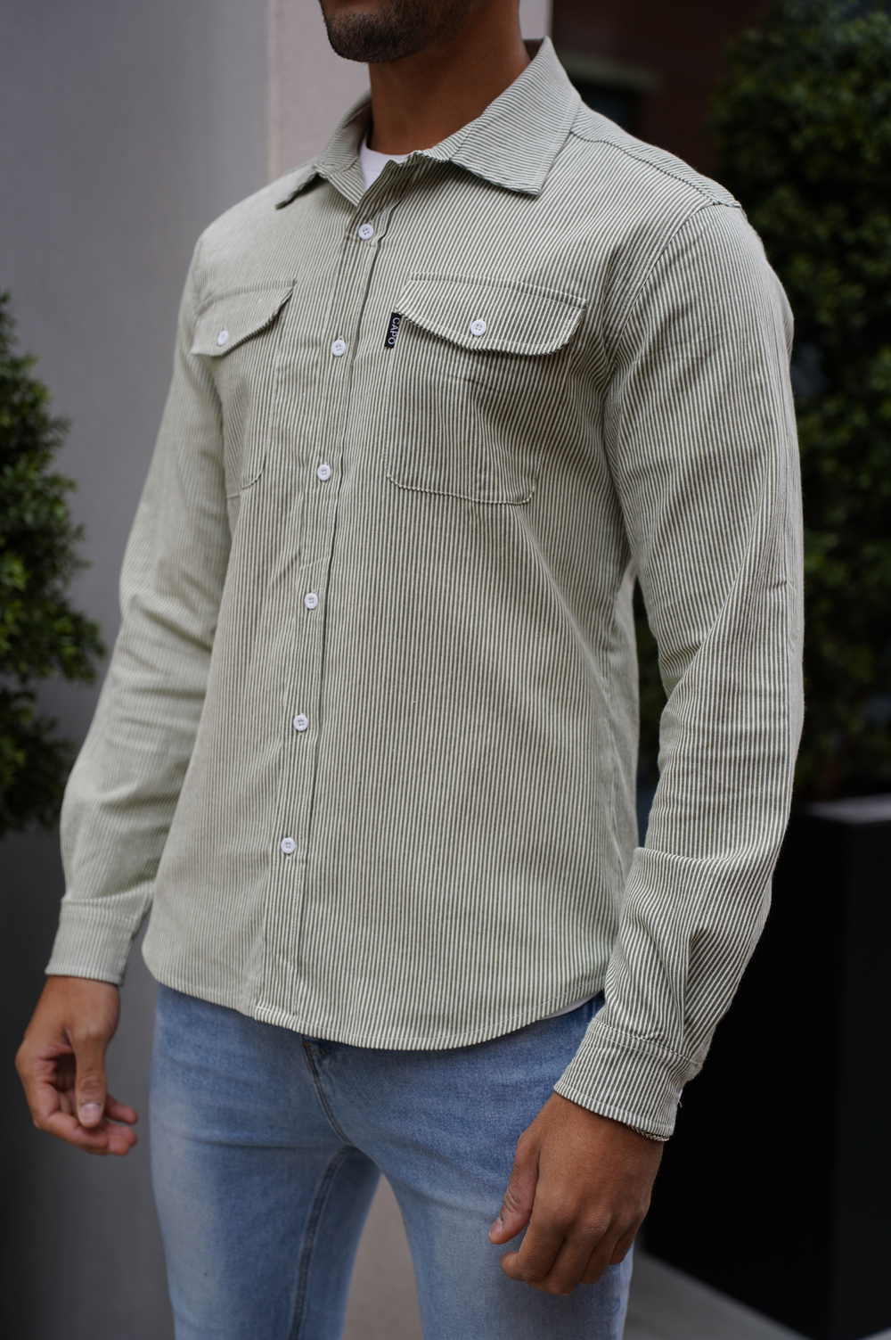 Capo LINEN LINED OVERSHIRT - Olive/White