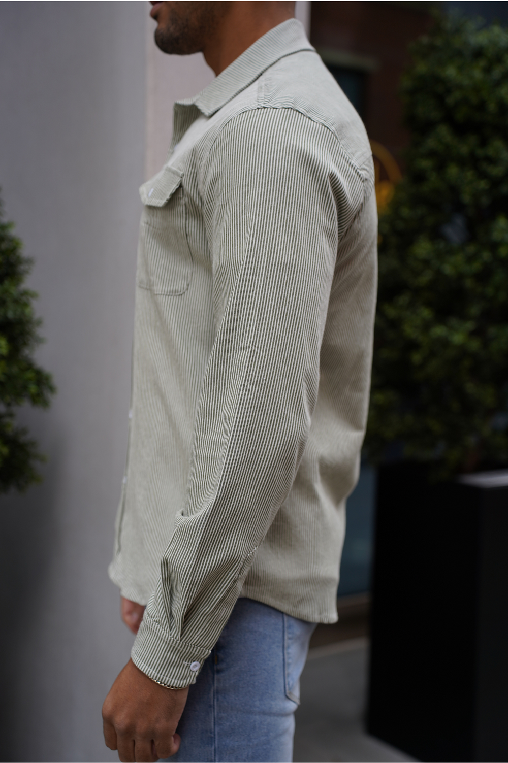 Capo LINEN LINED OVERSHIRT - Olive/White