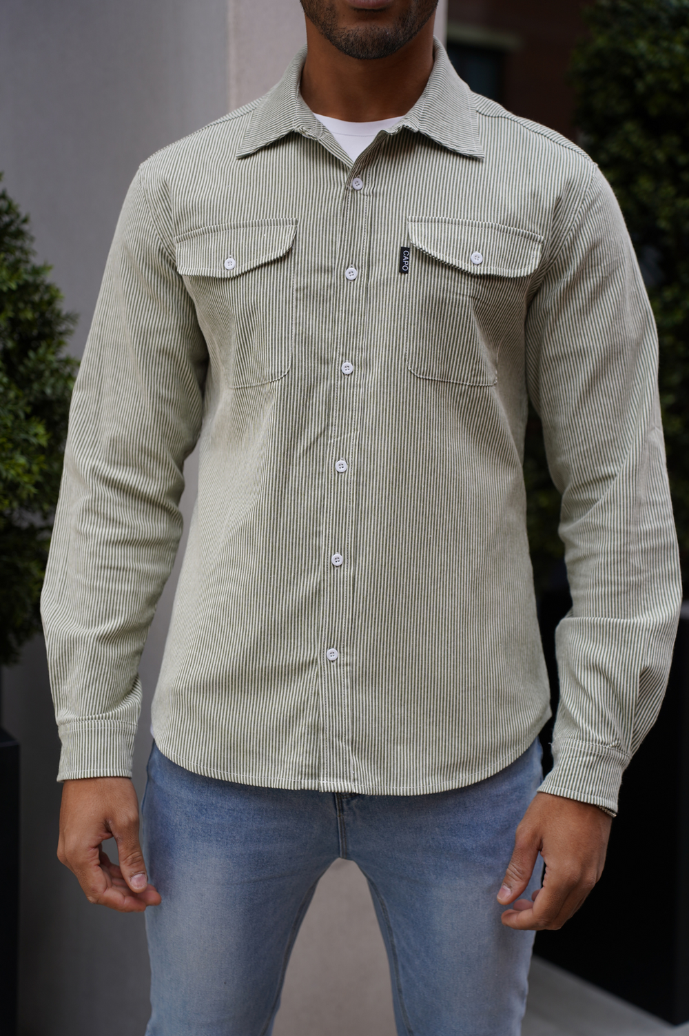 Capo LINEN LINED OVERSHIRT - Olive/White