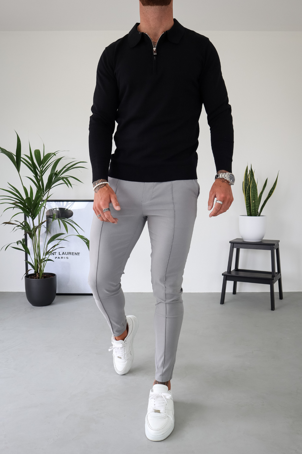 Capo Egyptian Cotton LS Zip Polo Shirt - Black