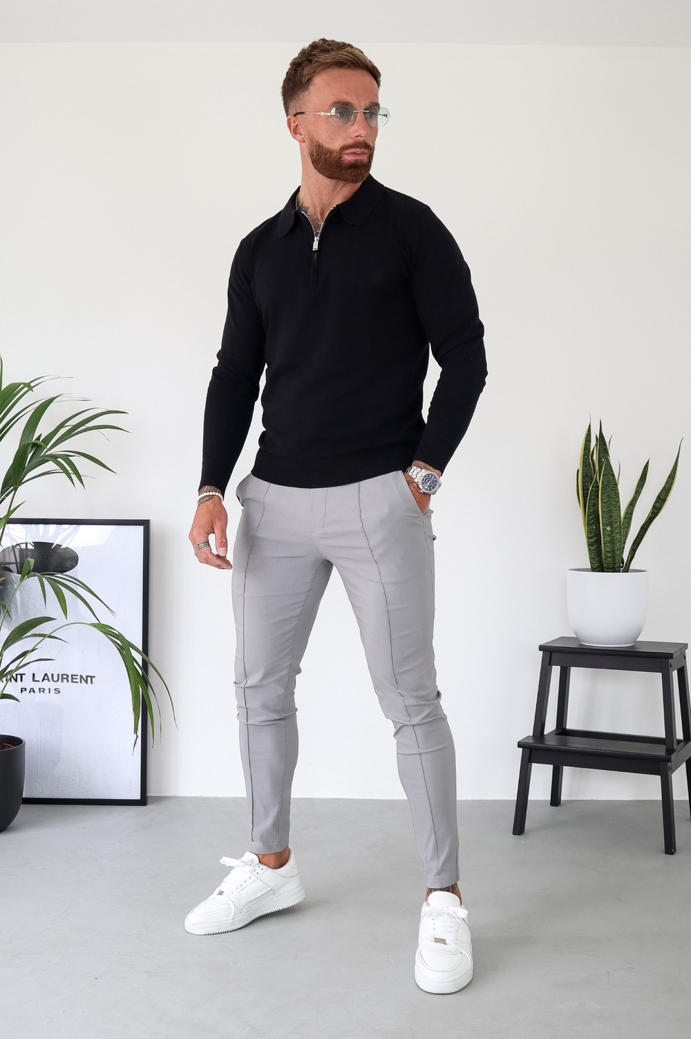 Capo Egyptian Cotton LS Zip Polo Shirt - Black