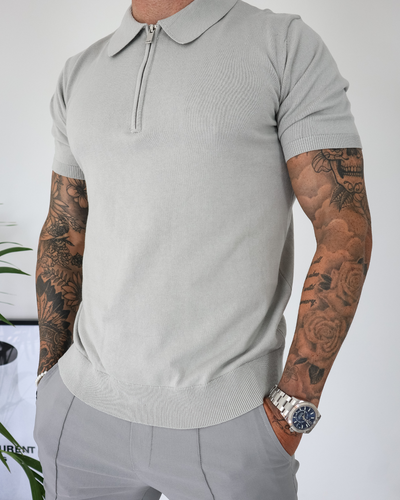 Capo Egyptian Cotton SS Zip Polo Shirt - Stone