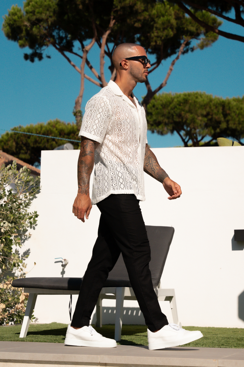 Capo KNITTED PATTERN SS Revere Shirt - Cream