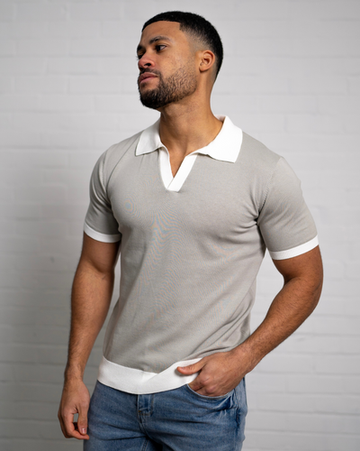 Capo Egyptian Cotton Contrast Cuban Collar Polo Shirt - Stone