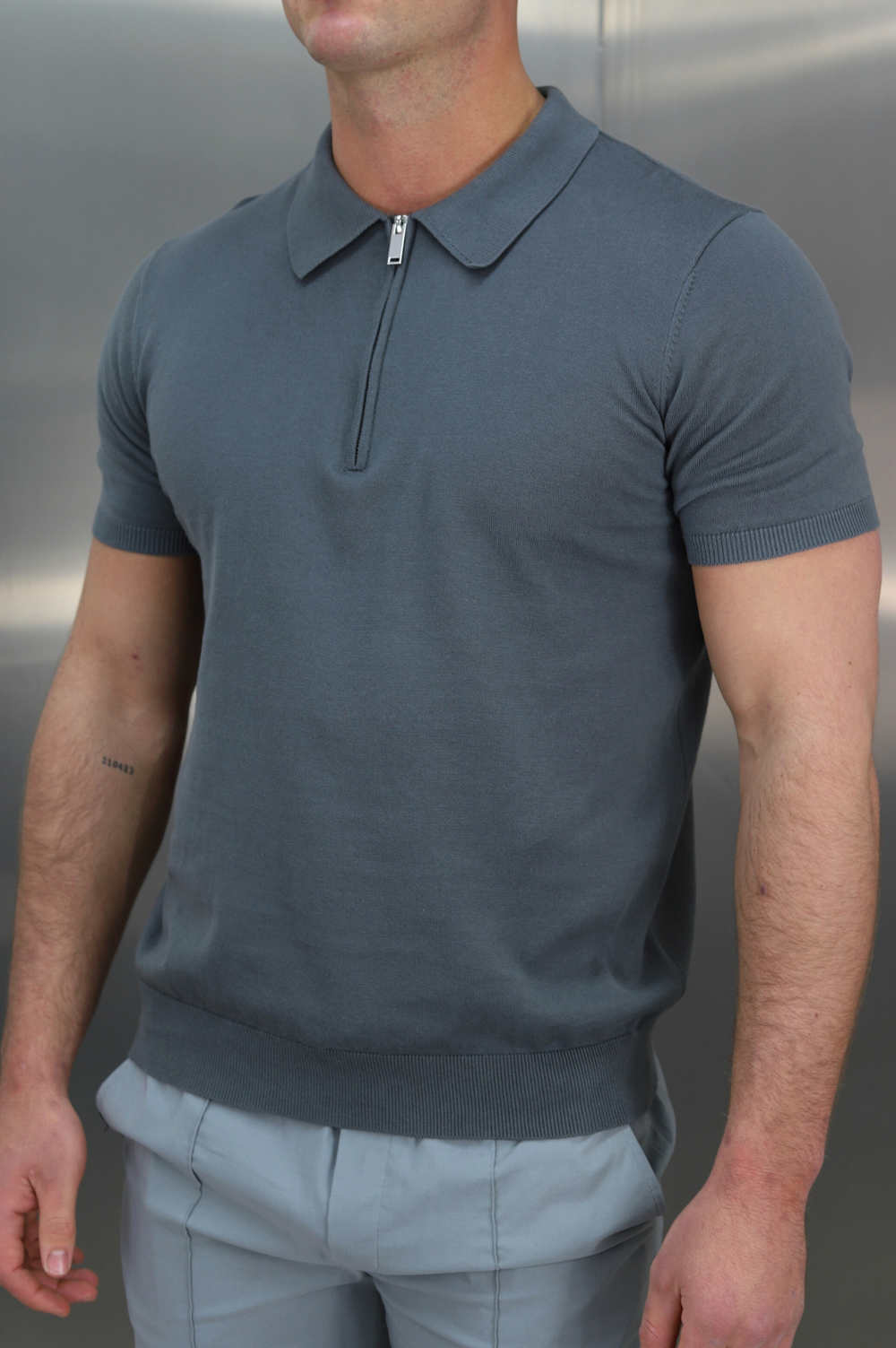 Capo Egyptian Cotton SS Zip Polo Shirt - Charcoal
