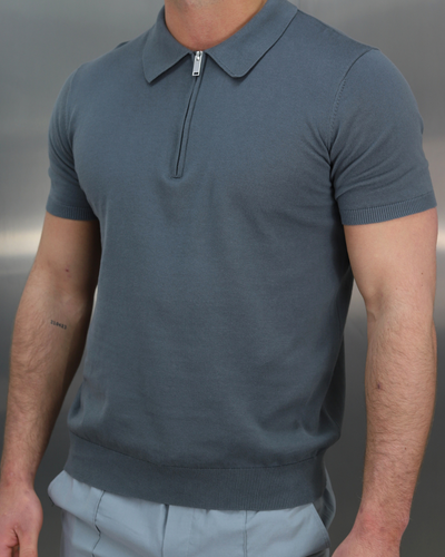 Capo Egyptian Cotton SS Zip Polo Shirt - Charcoal