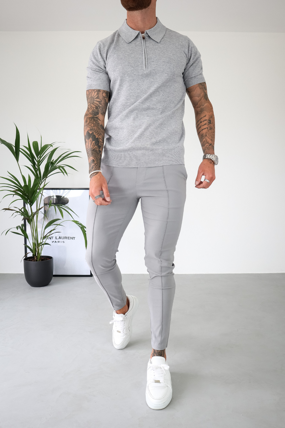 Capo Egyptian Cotton SS Zip Polo Shirt - Grey