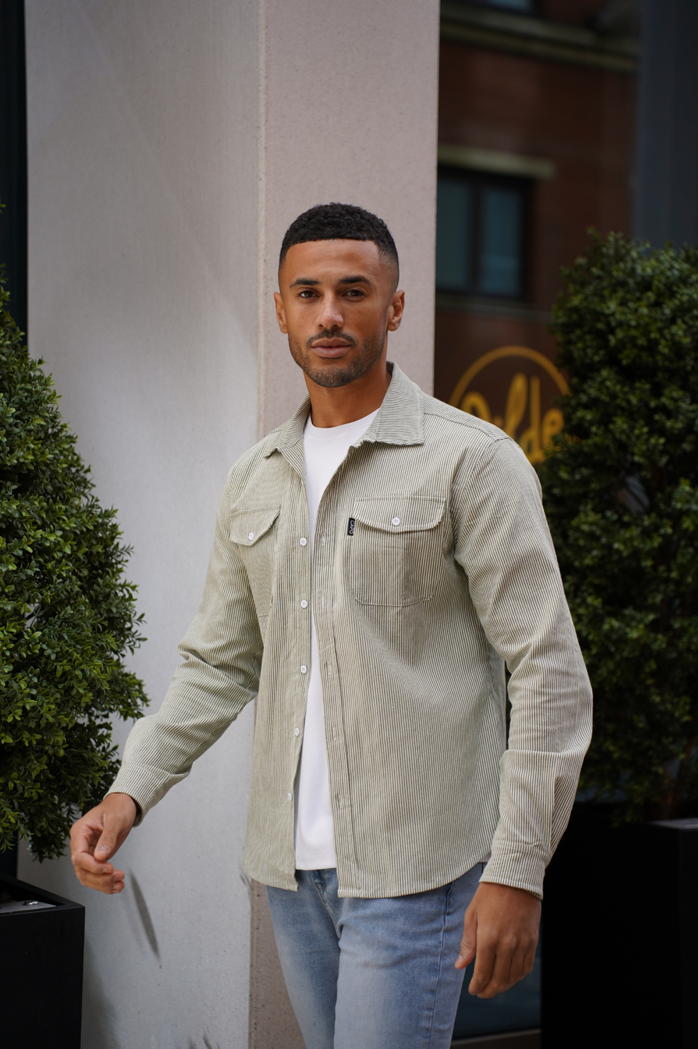 Capo LINEN LINED OVERSHIRT - Olive/White