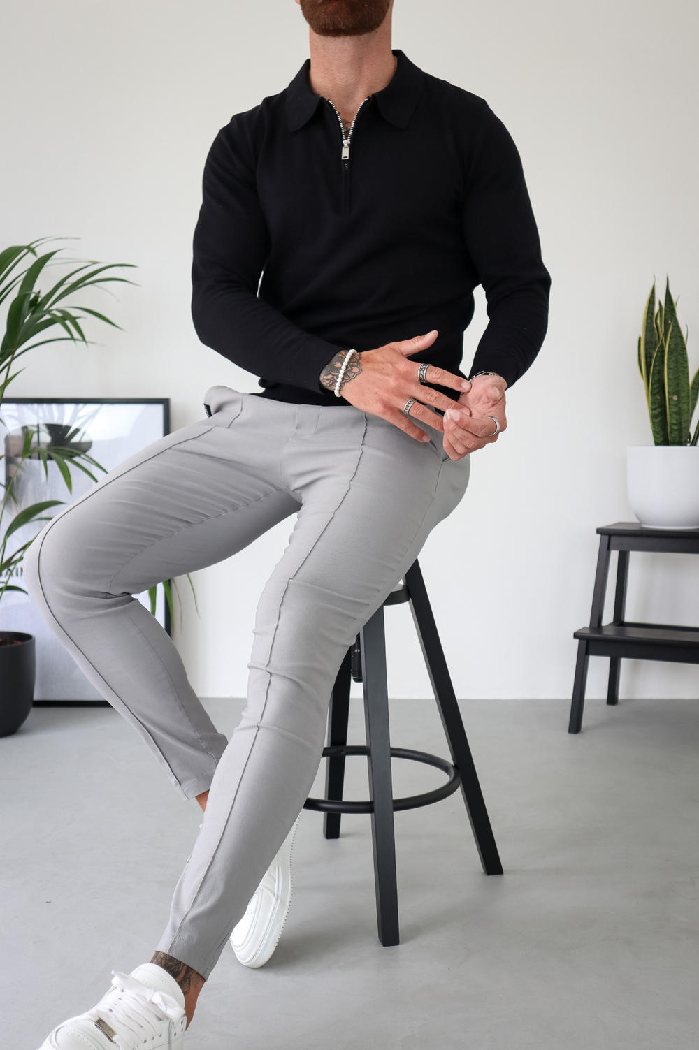 Capo Egyptian Cotton LS Zip Polo Shirt - Black