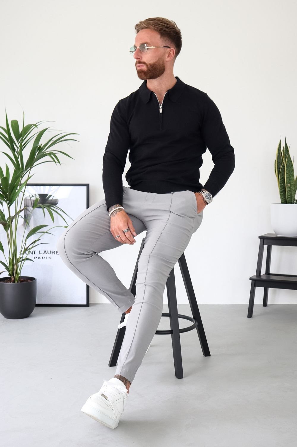 Capo Egyptian Cotton LS Zip Polo Shirt - Black