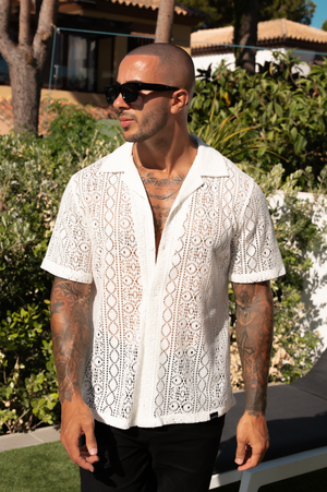 Capo KNITTED PATTERN SS Revere Shirt - Cream