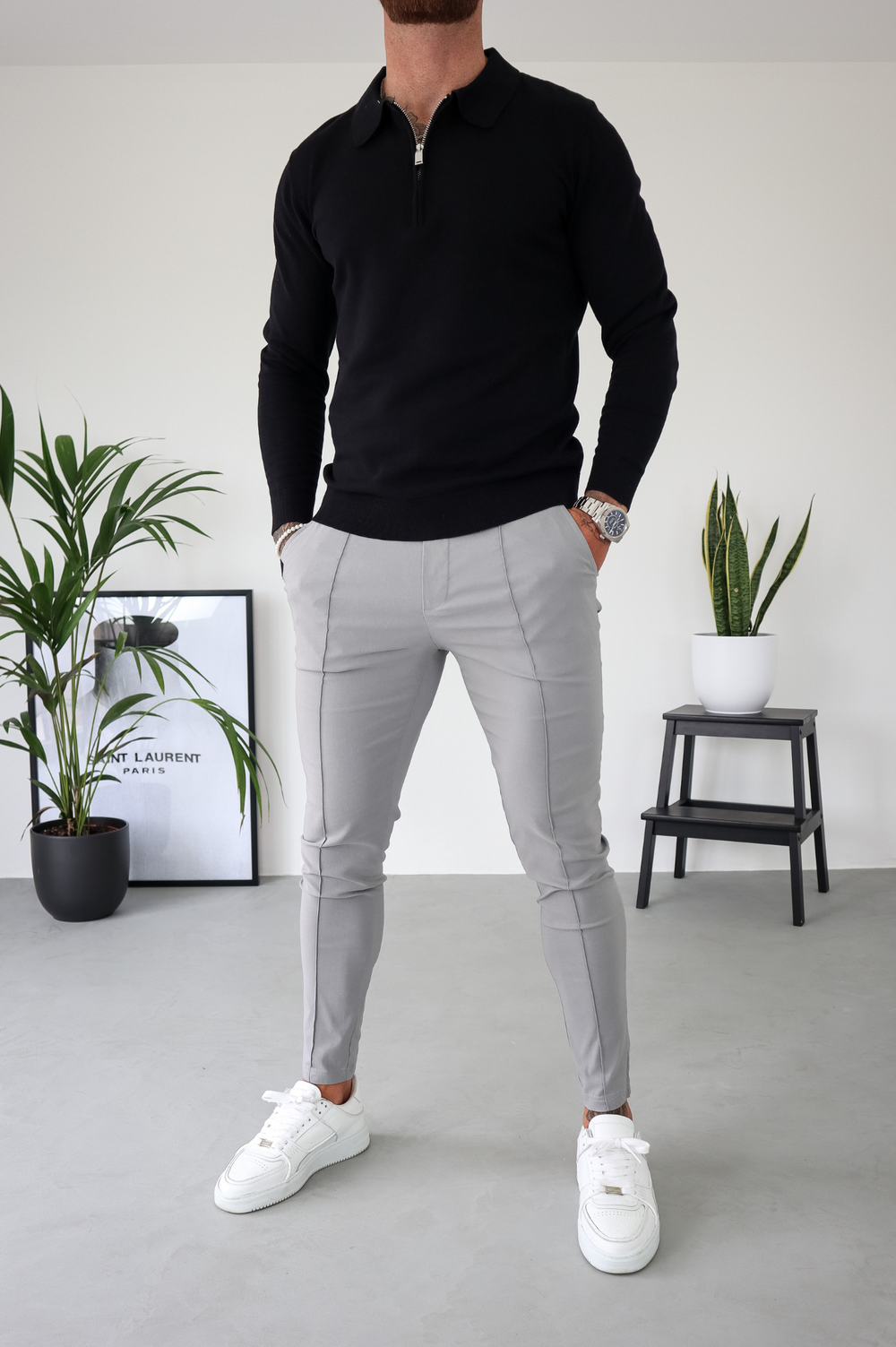 Capo Egyptian Cotton LS Zip Polo Shirt - Black