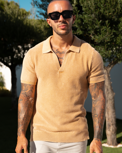 Capo ACID Wash Cuban Polo Shirt - Golden Sand