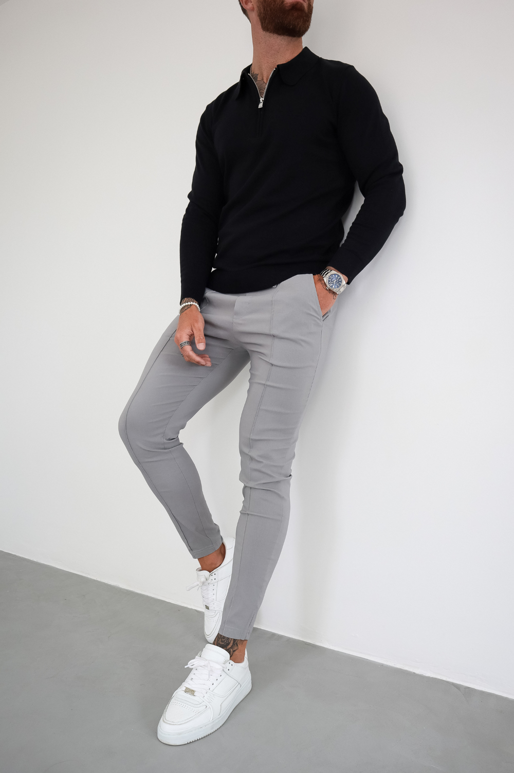 Capo Egyptian Cotton LS Zip Polo Shirt - Black