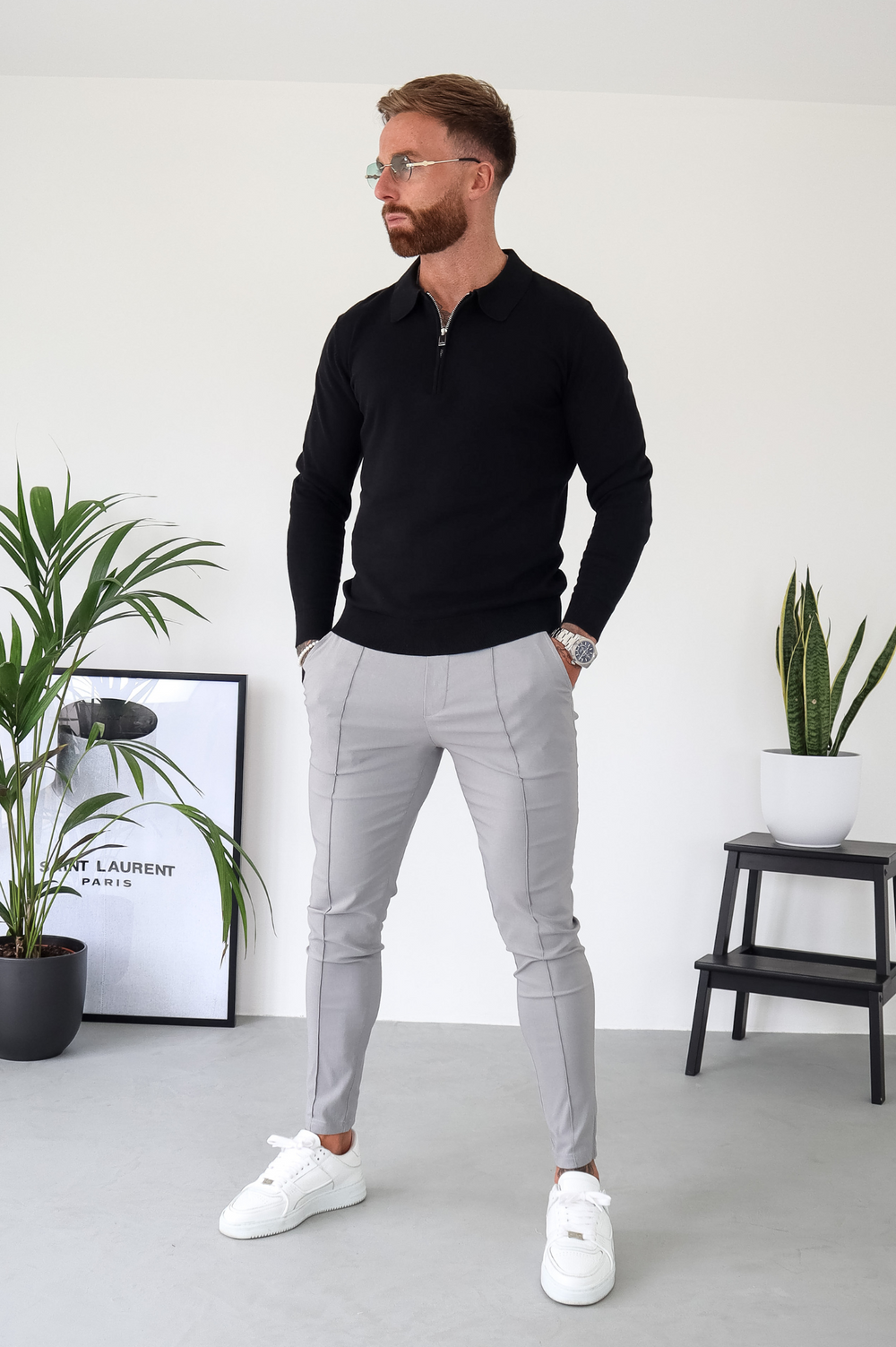 Capo Egyptian Cotton LS Zip Polo Shirt - Black