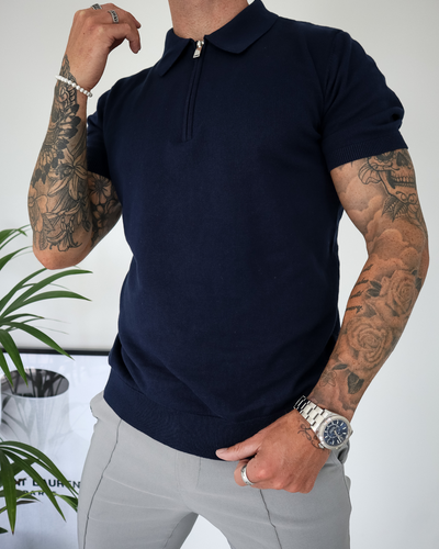 Capo Egyptian Cotton SS Zip Polo Shirt - Navy