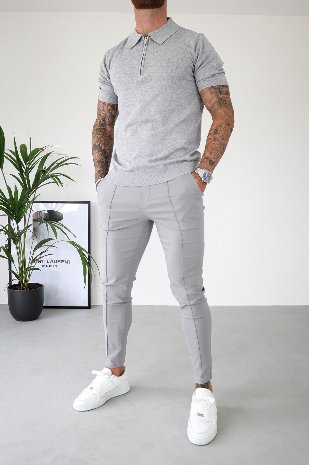 Capo Egyptian Cotton SS Zip Polo Shirt - Grey