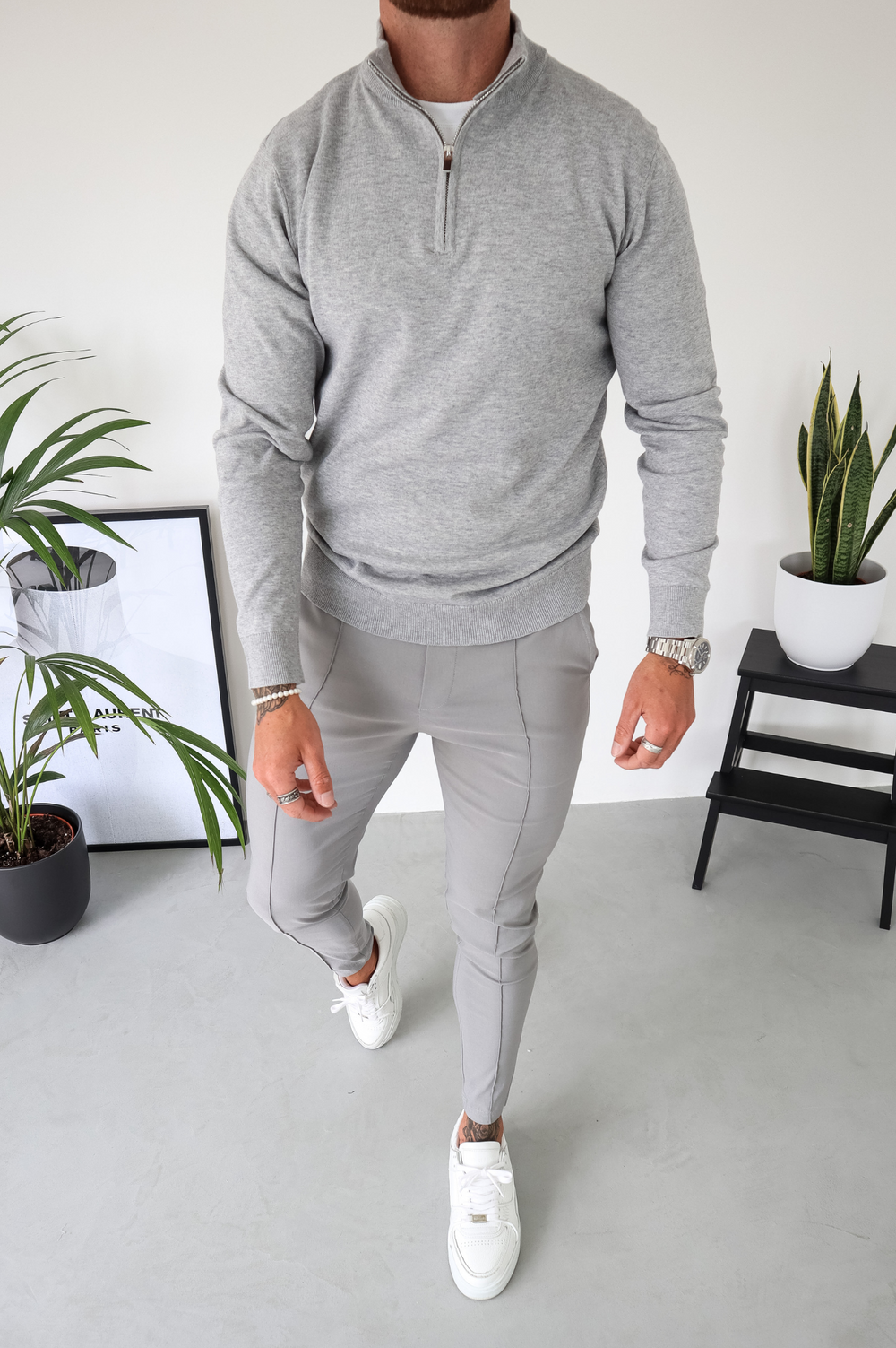 Capo Egyptian Cotton 1/4 Zip Top - Grey