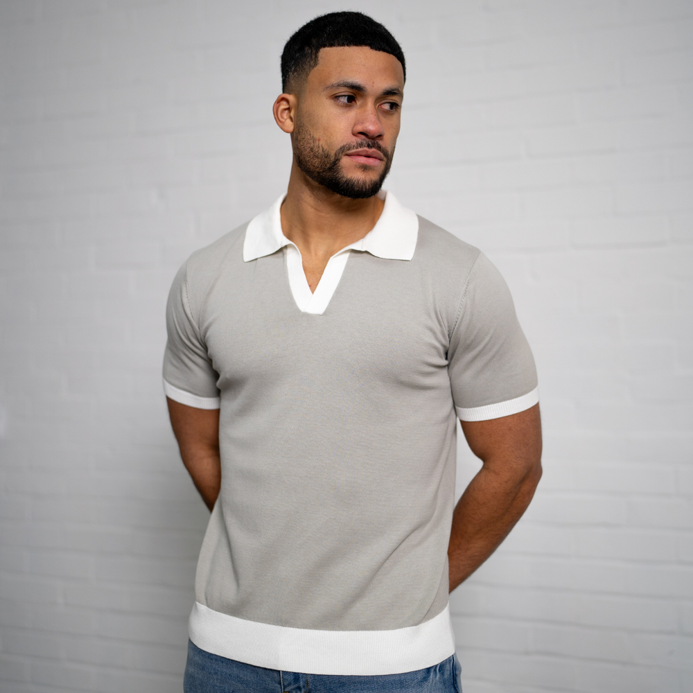 Capo Egyptian Cotton Contrast Cuban Collar Polo Shirt - Stone