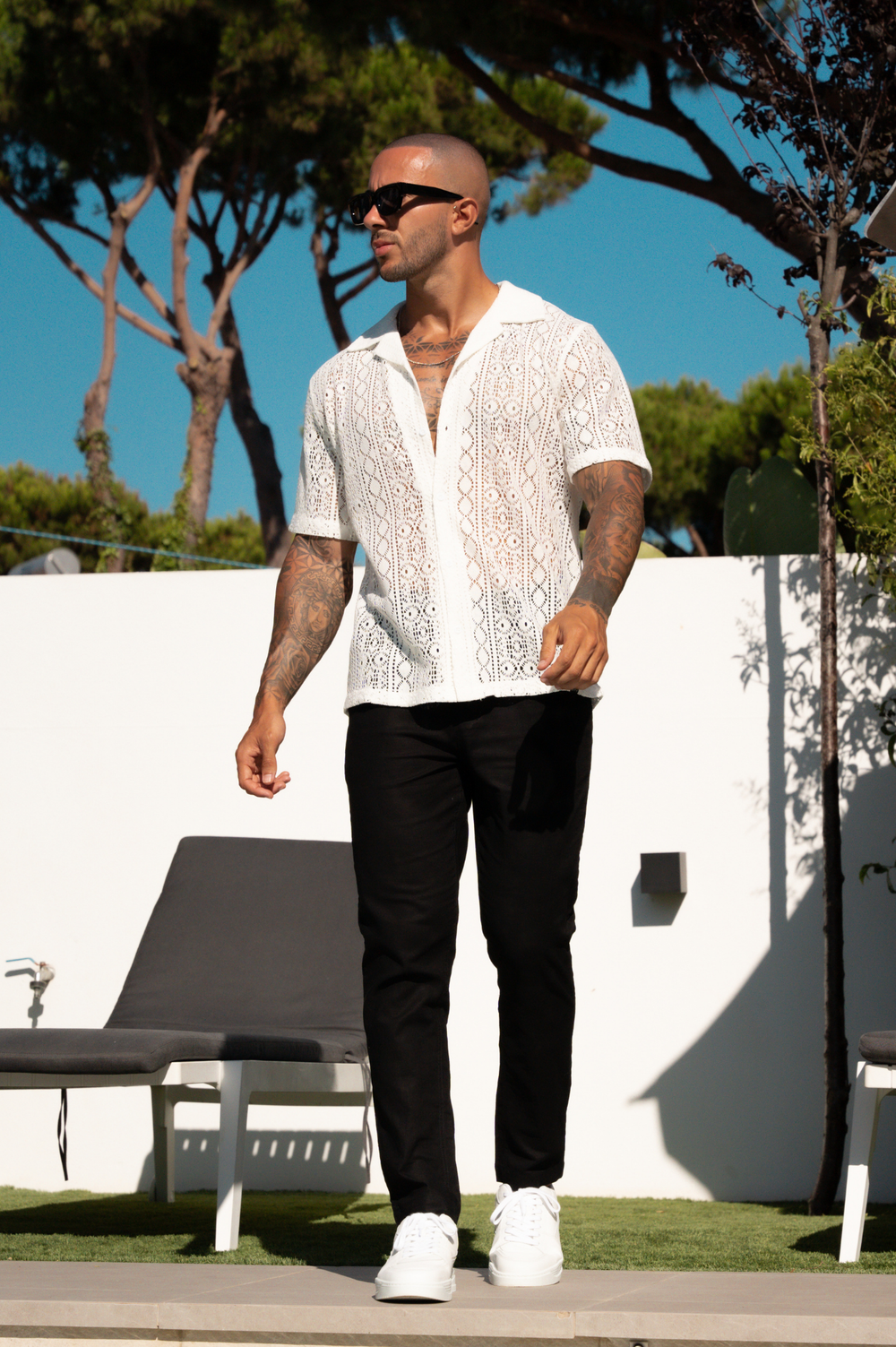 Capo KNITTED PATTERN SS Revere Shirt - Cream