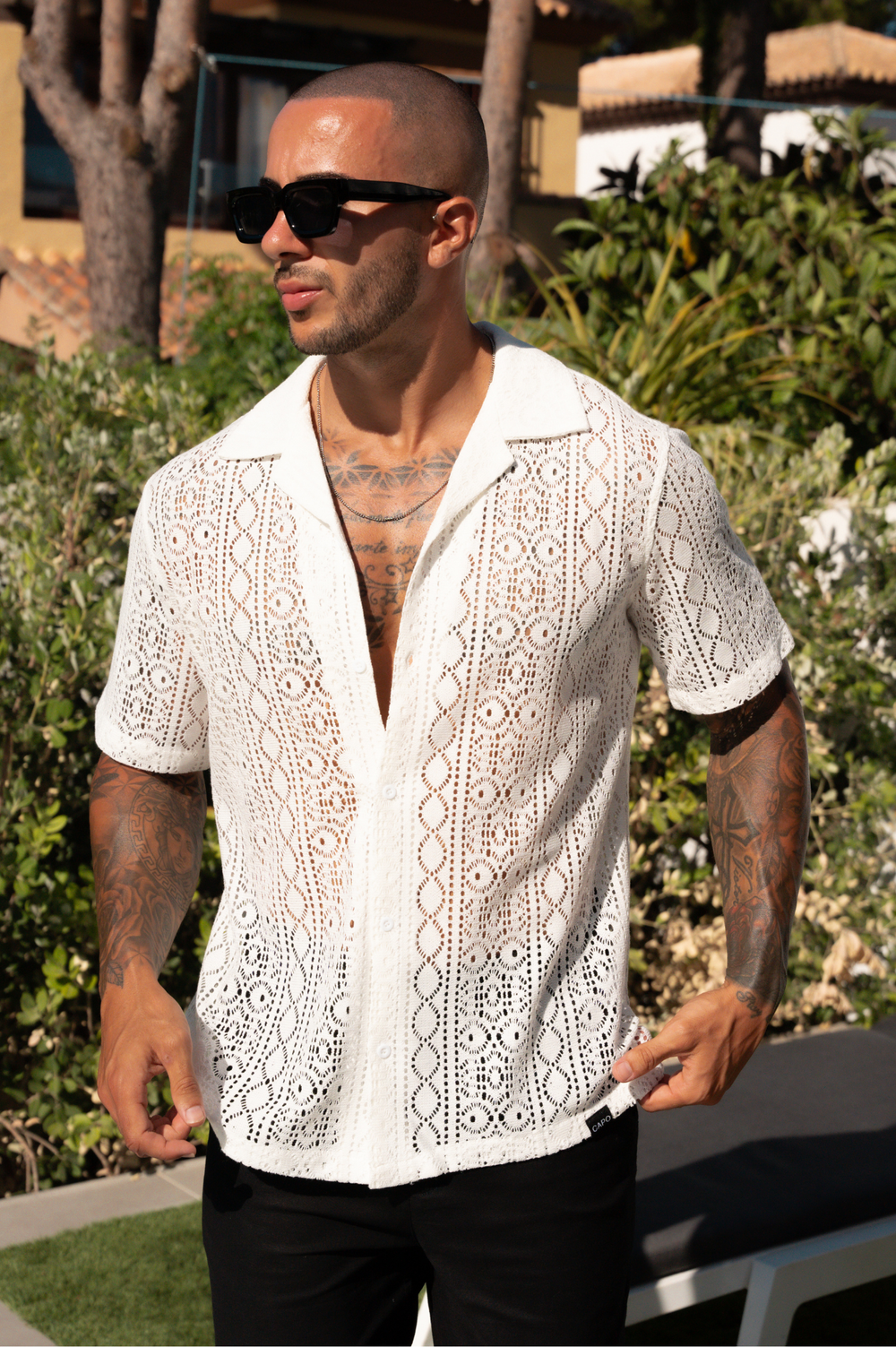 Capo KNITTED PATTERN SS Revere Shirt - Cream