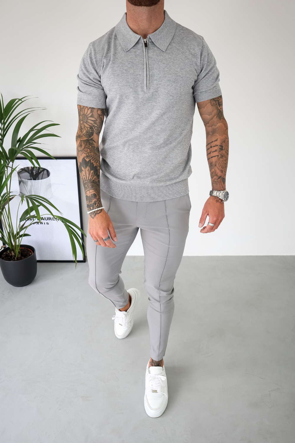 Capo Egyptian Cotton SS Zip Polo Shirt - Grey