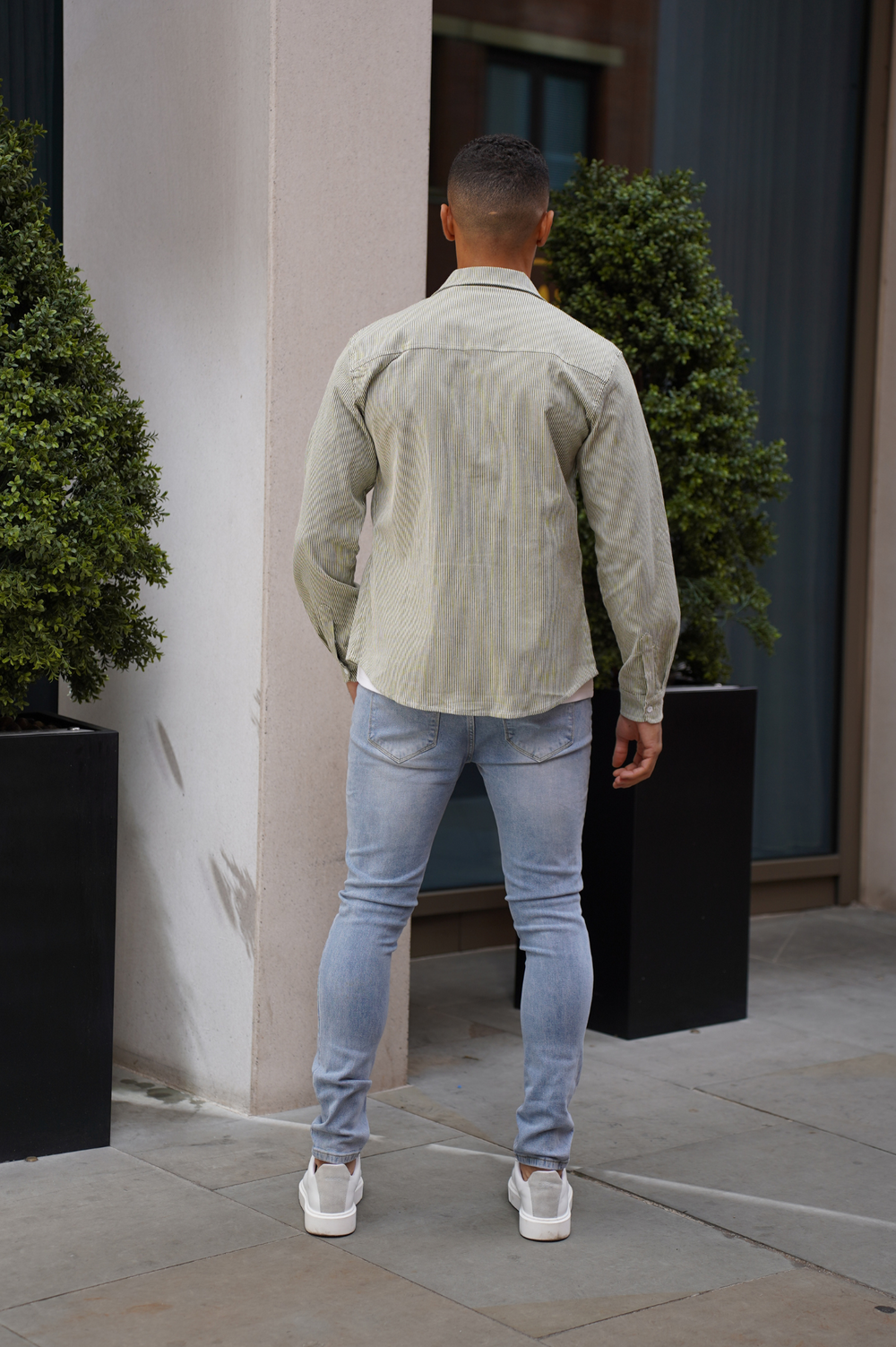 Capo LINEN LINED OVERSHIRT - Olive/White