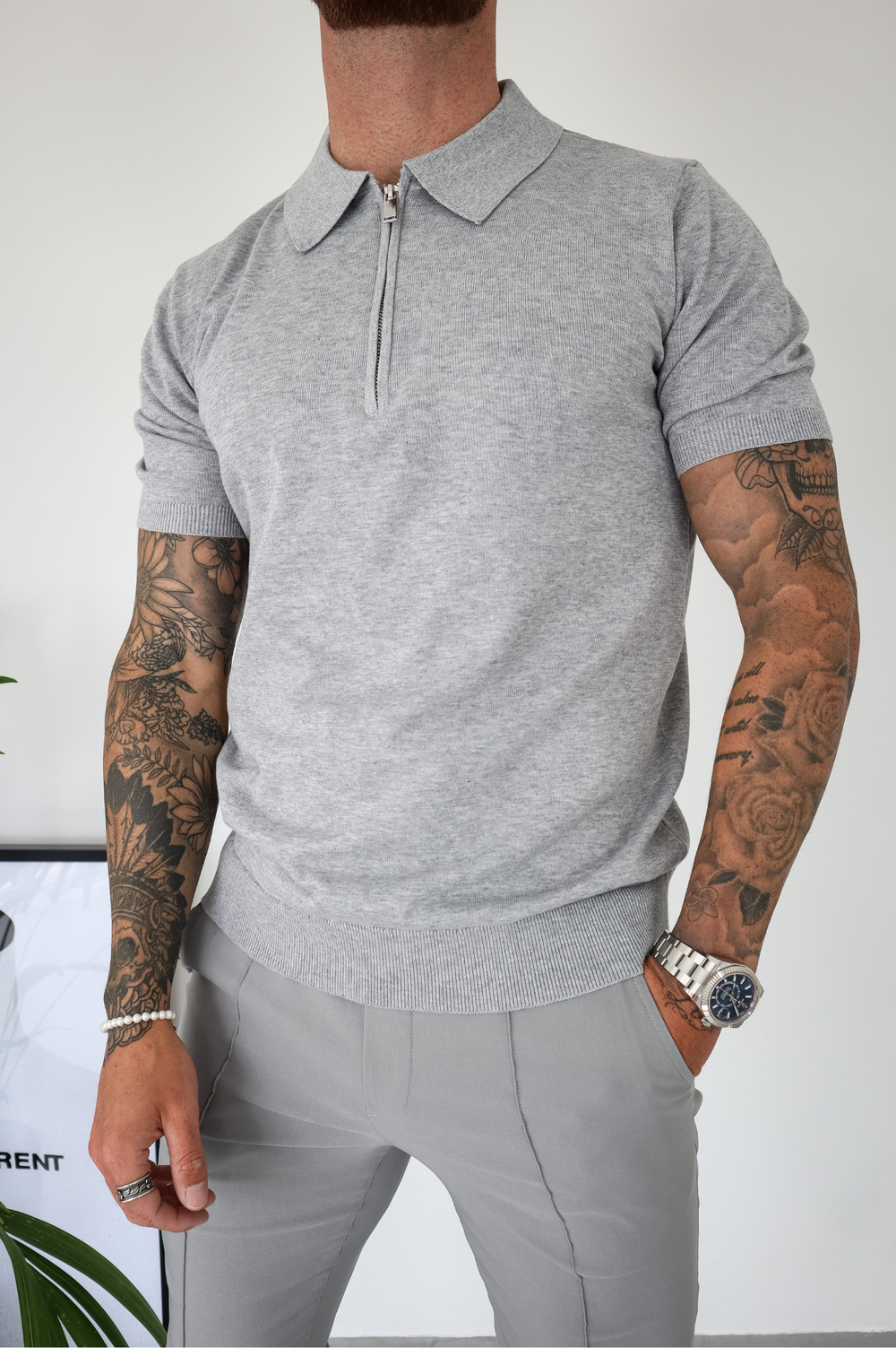 Capo Egyptian Cotton SS Zip Polo Shirt - Grey