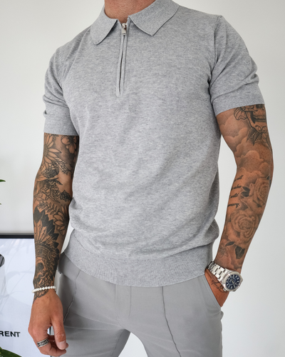 Capo Egyptian Cotton SS Zip Polo Shirt - Grey