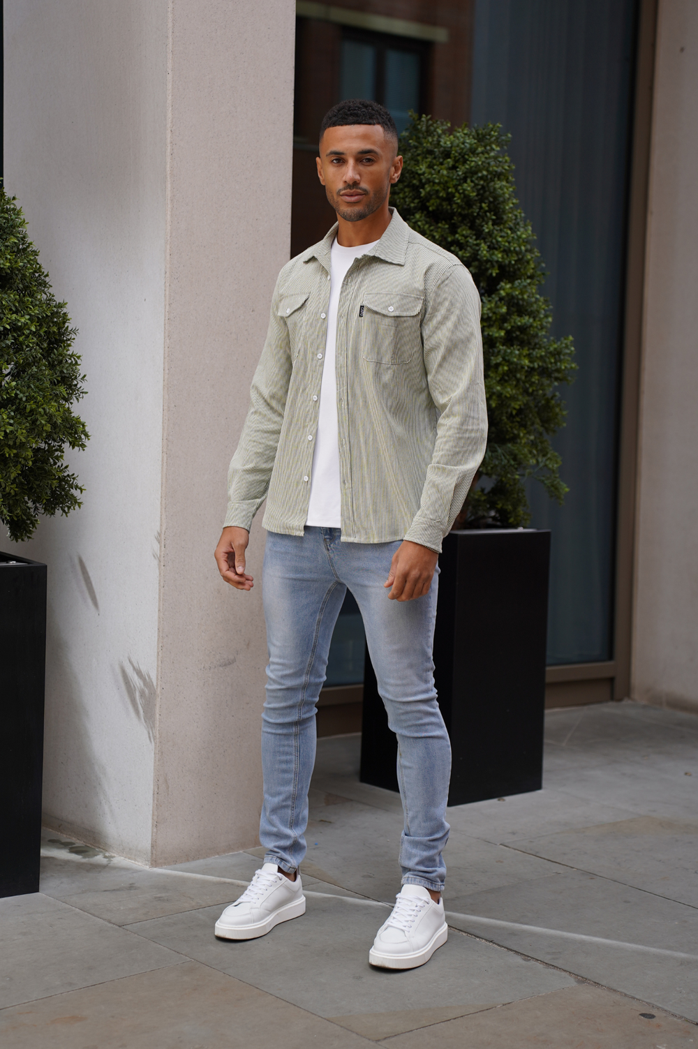 Capo LINEN LINED OVERSHIRT - Olive/White