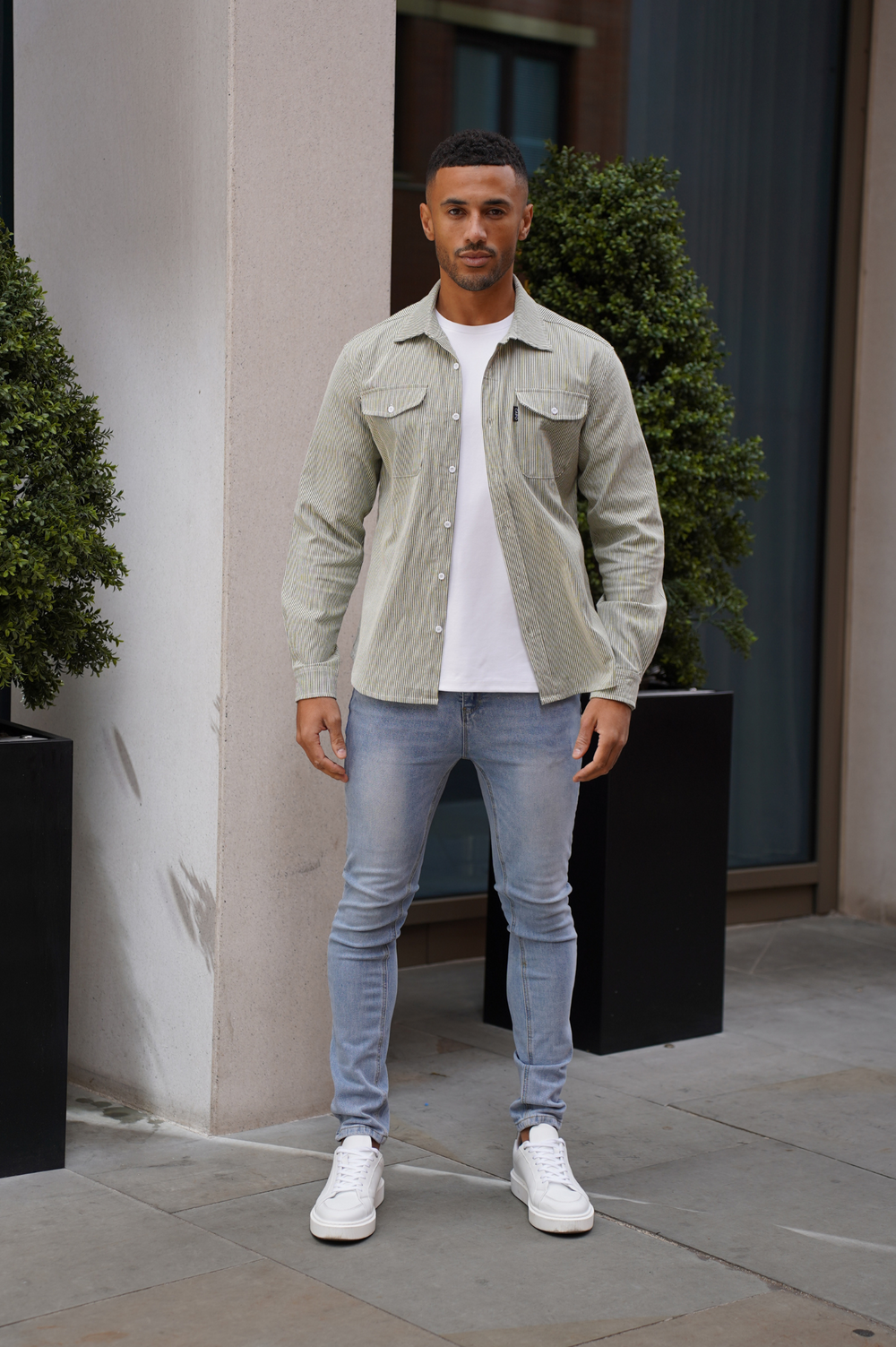 Capo LINEN LINED OVERSHIRT - Olive/White