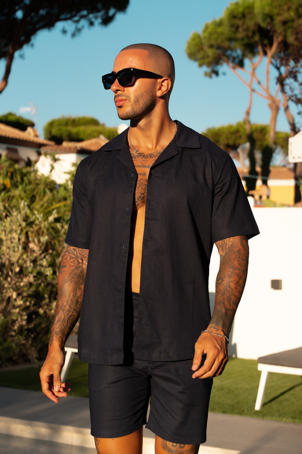 Capo LINEN SS Revere Shirt - Navy