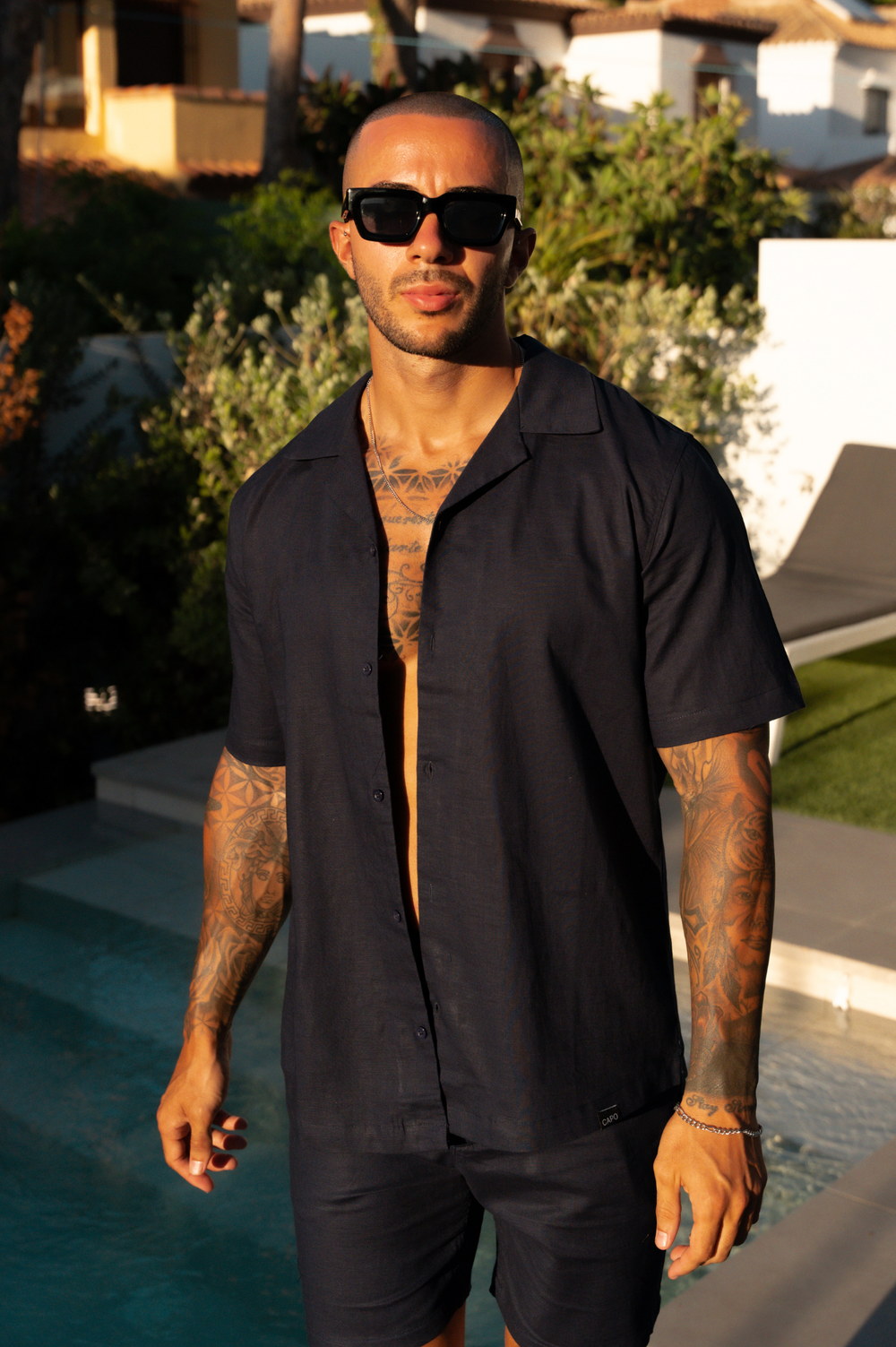 Capo LINEN SS Revere Shirt - Navy