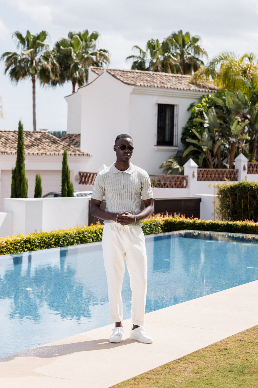 Capo Egyptian Cotton DIAMOND SS Zip Polo Shirt - Stone