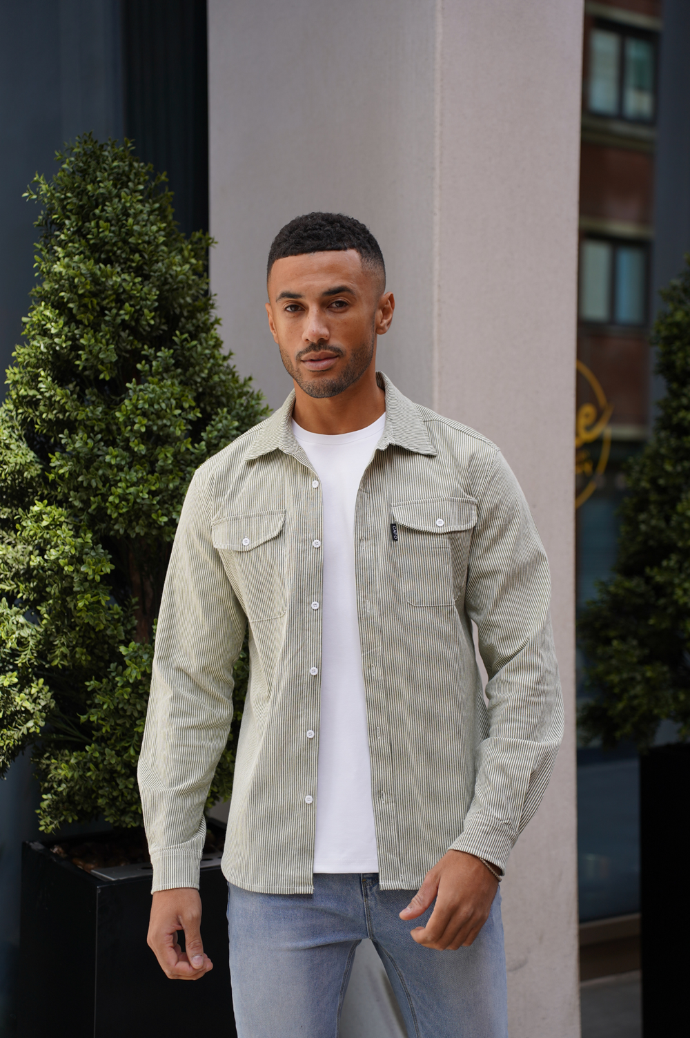 Capo LINEN LINED OVERSHIRT - Olive/White