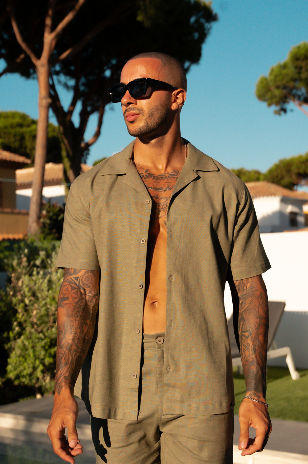 Capo LINEN SS Revere Shirt - Olive