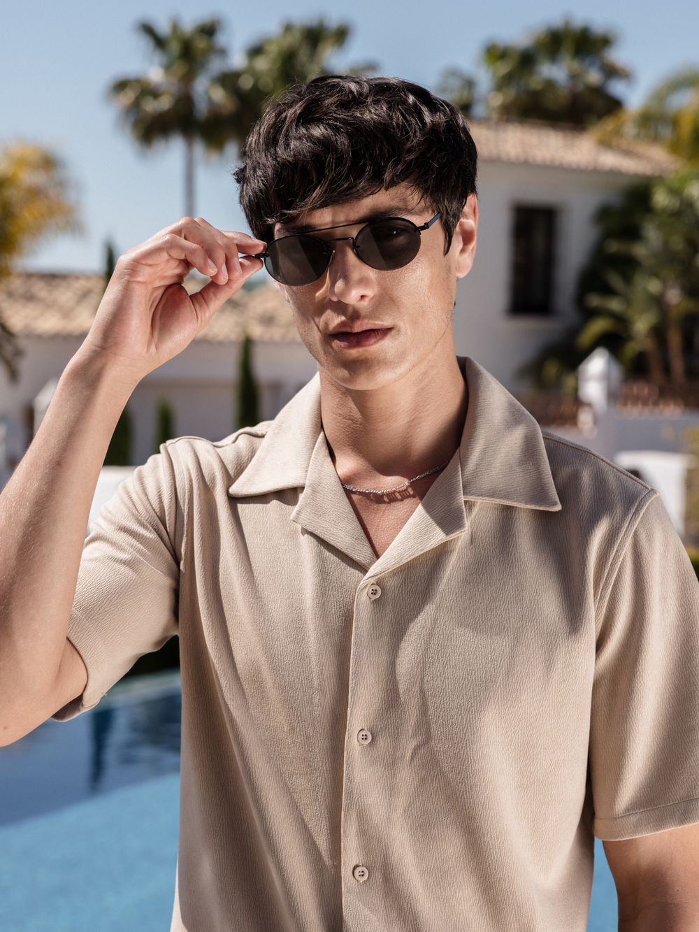 CAPO Oval Double Bridge Sunglasses - Black