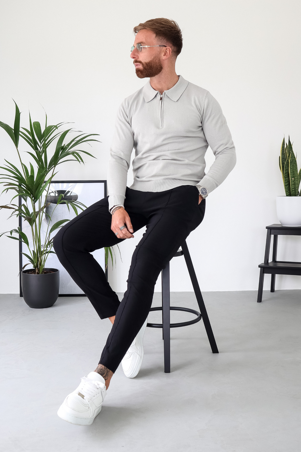 Capo Egyptian Cotton LS Zip Polo Shirt - Stone