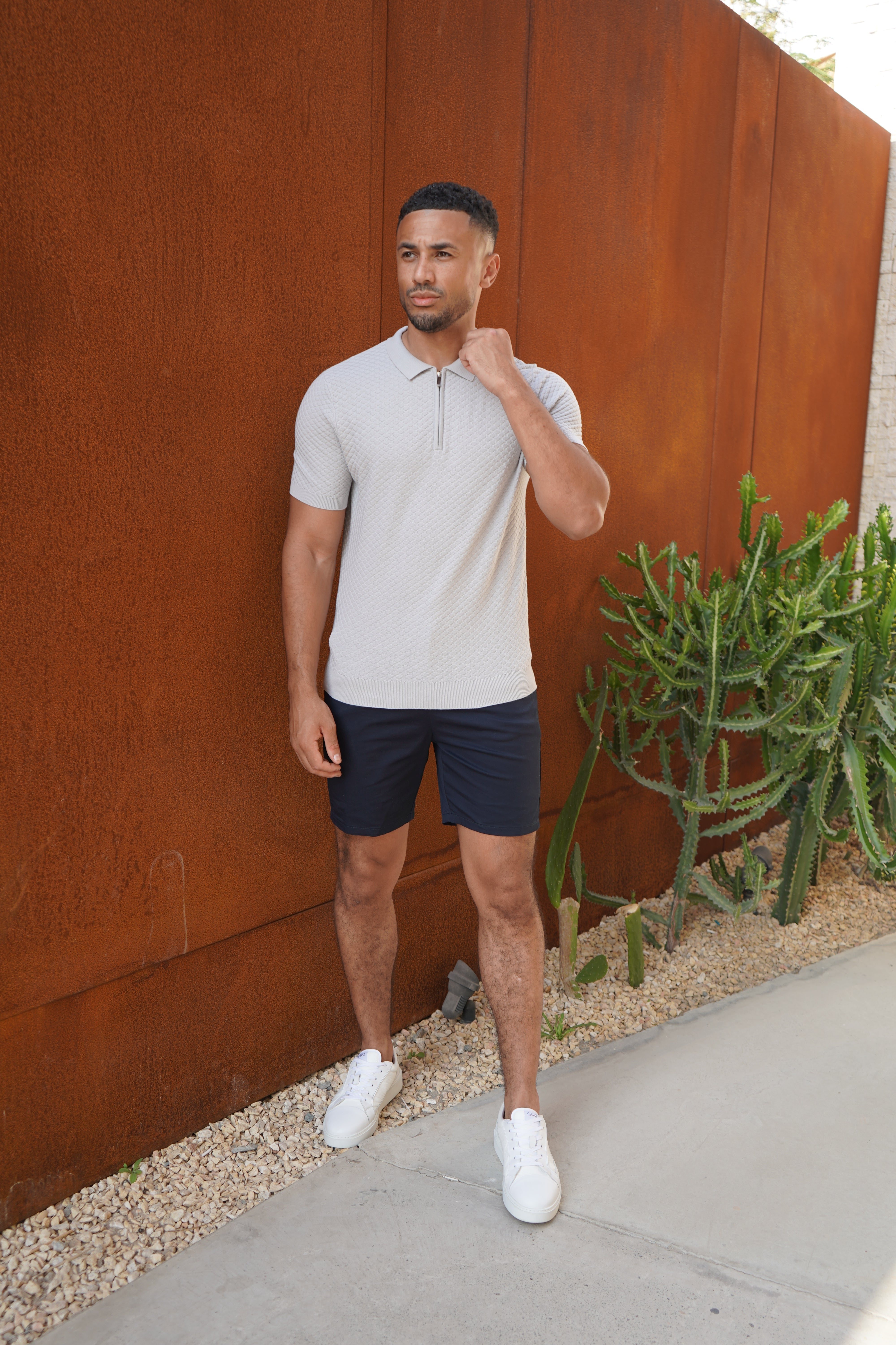 Capo Jacquard Zip Up Polo Shirt Light Grey Capo CAPO Meaning Capo Jacquard Zip Up Polo Shirt Light Grey Capo CAPO Meaning