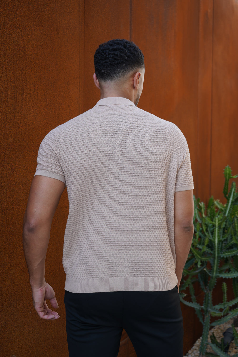 Capo Micro Square Poloshirt mit Reißverschluss - Taupe