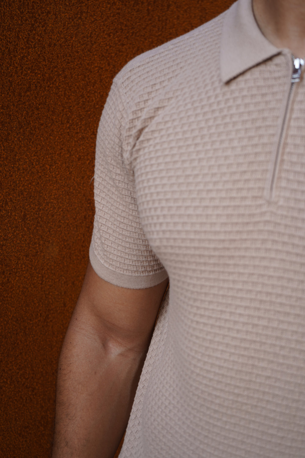 Capo Micro Square Poloshirt mit Reißverschluss - Taupe