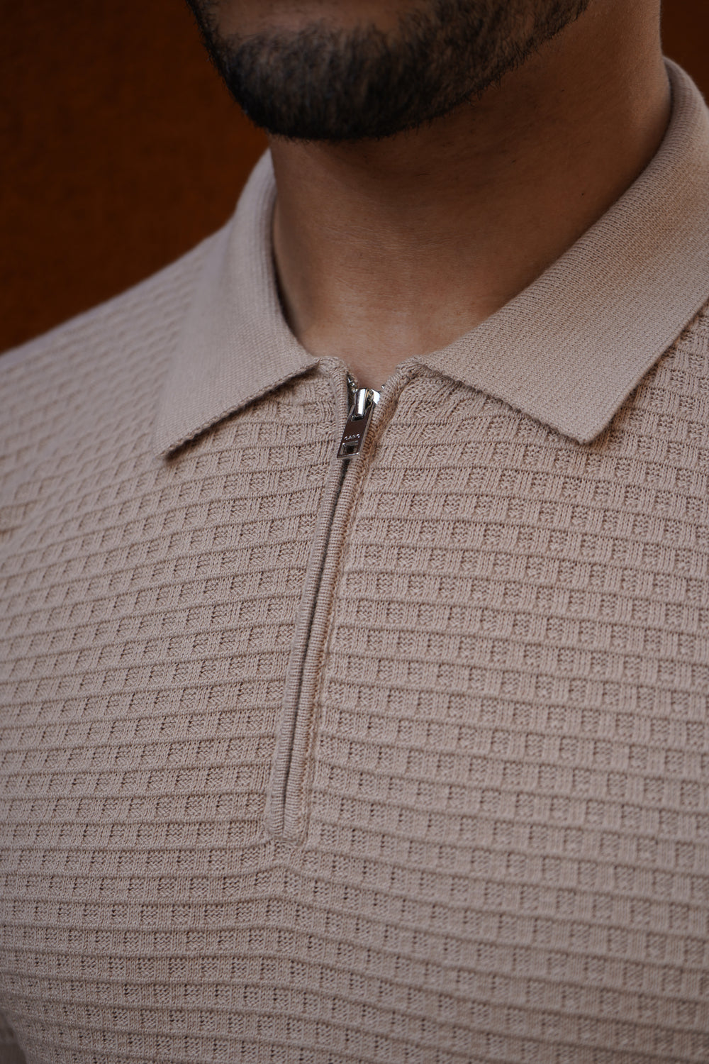 Capo Micro Square Poloshirt mit Reißverschluss - Taupe