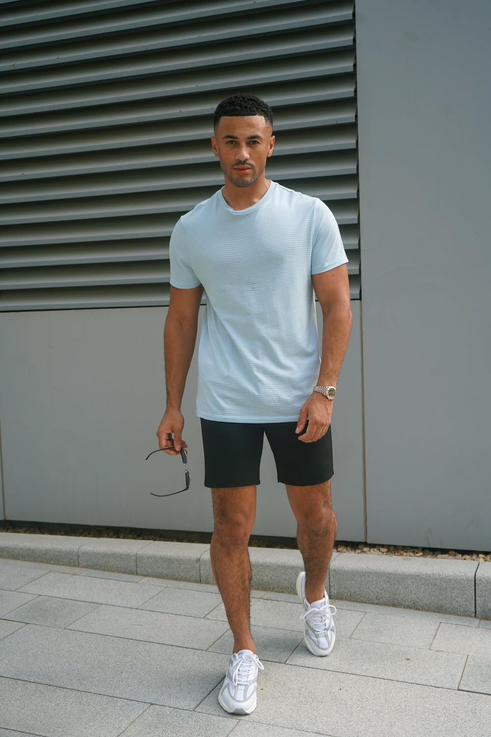 Capo Mercerised Ribbed T-Shirt - Light Blue